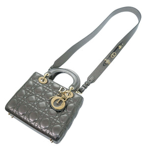 美品 クリスチャンディオール My ABCDior レディディオール カナージュ スモール ラムスキン メタリックグレー 2way ハンドバッグ 0428【中古】Christian Dior