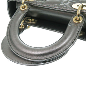 美品 クリスチャンディオール My ABCDior レディディオール カナージュ スモール ラムスキン メタリックグレー 2way ハンドバッグ 0428【中古】Christian Dior