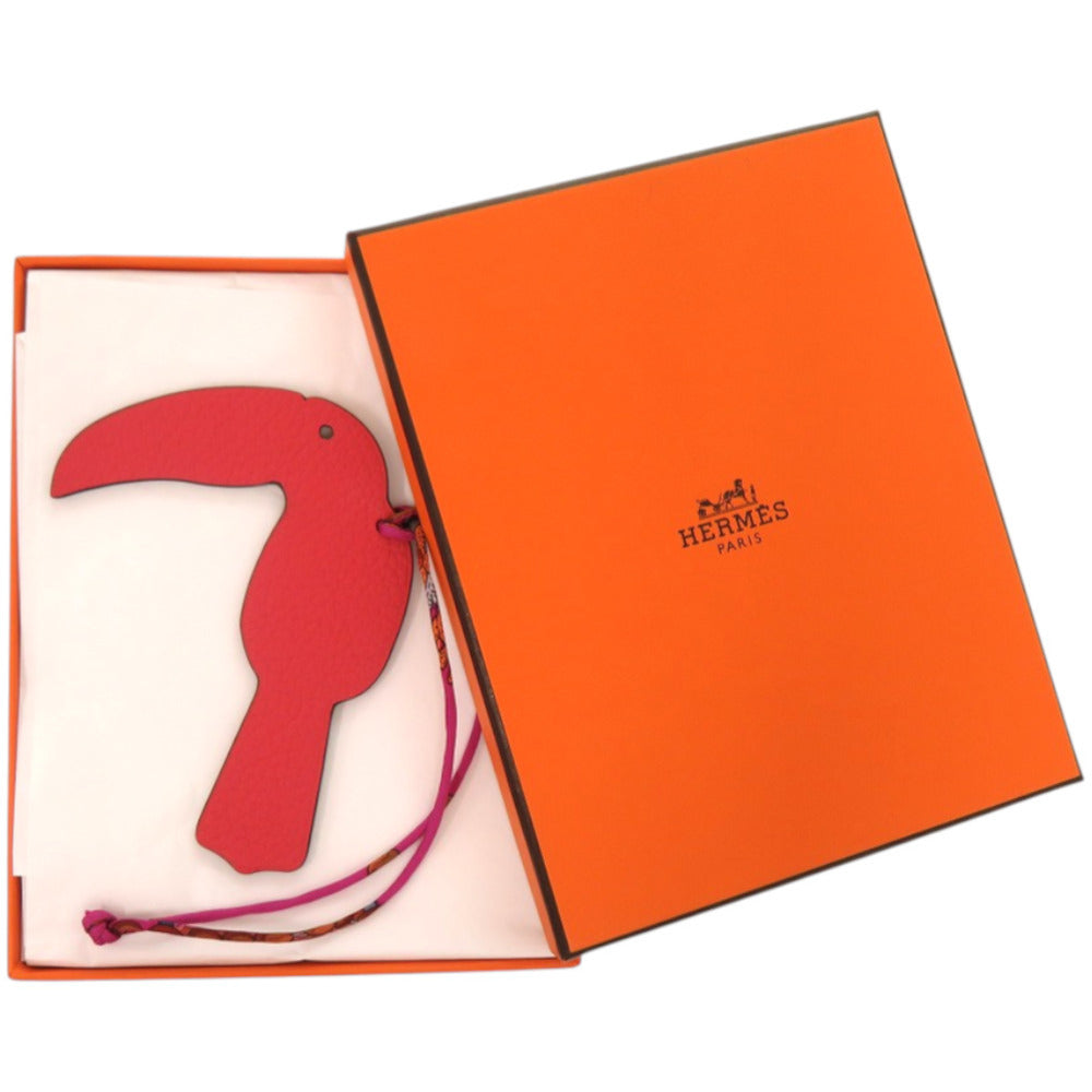 未使用品 エルメス プティアッシュ オオハシ レザー ルージュ 赤 キーホルダー 0434【中古】HERMES