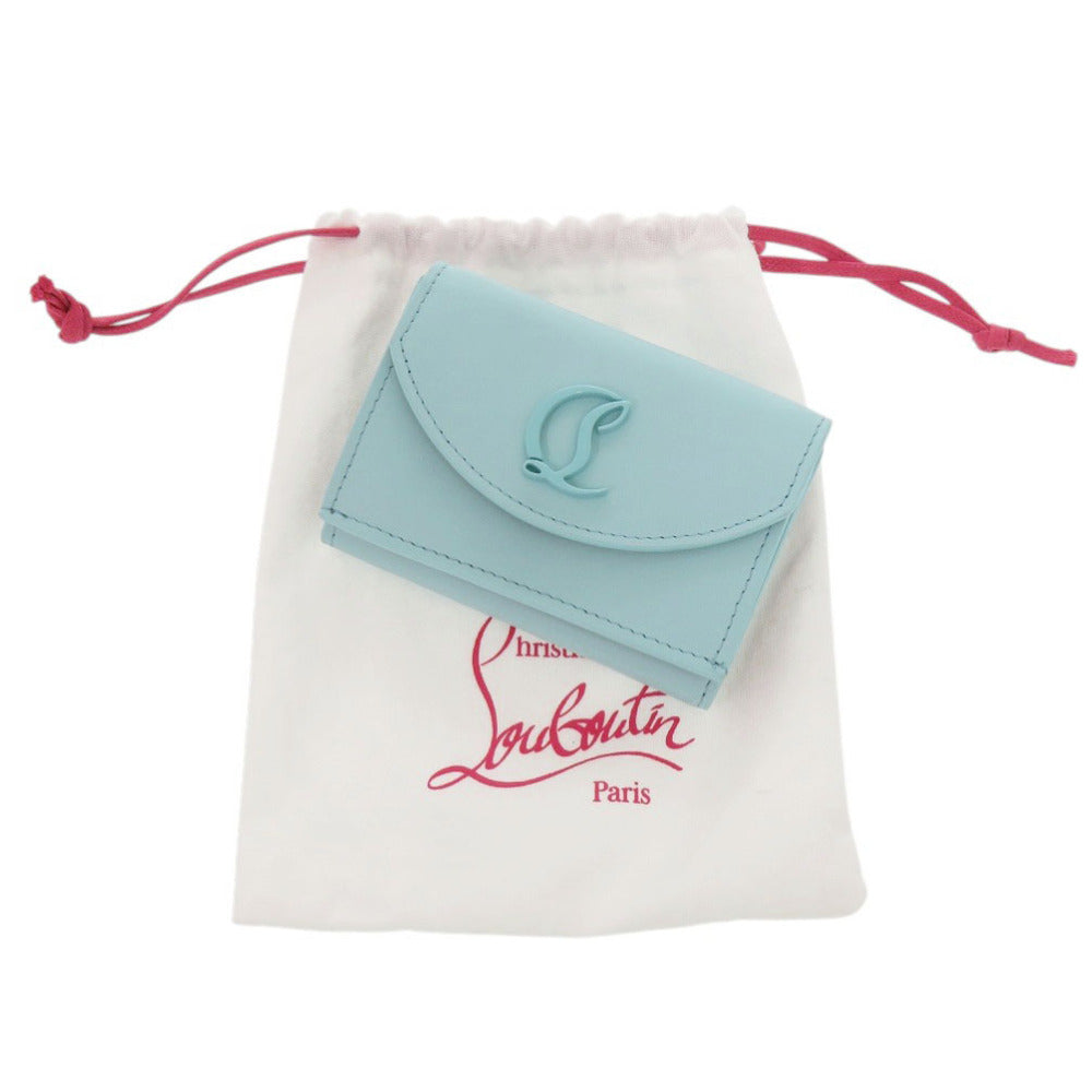 未使用 クリスチャンルブタン Loubi54 カーフレザー ライトブルー/レッド 三つ折り財布 青 水色 赤 0437【中古】Christian Louboutin