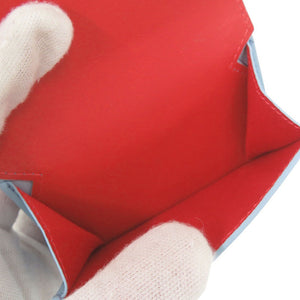 未使用 クリスチャンルブタン Loubi54 カーフレザー ライトブルー/レッド 三つ折り財布 青 水色 赤 0437【中古】Christian Louboutin