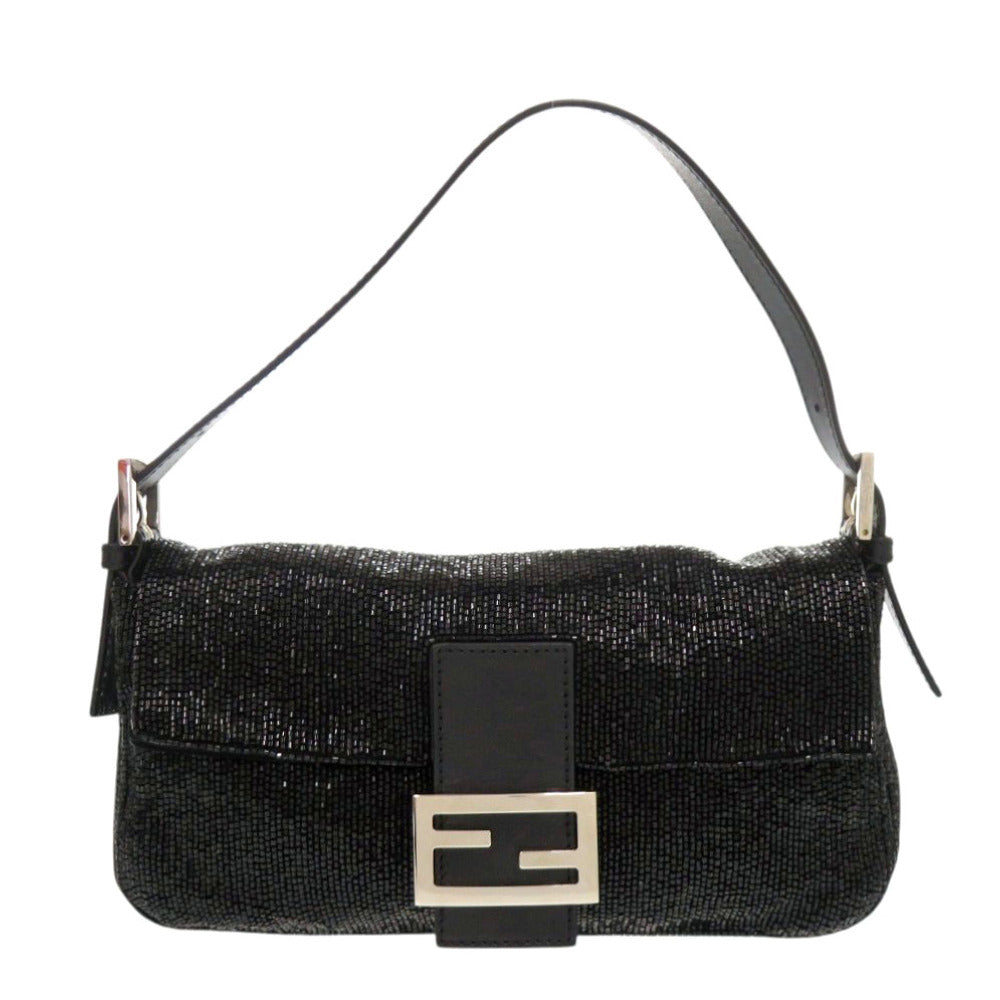 美品 フェンディ マンマバケット 8BR600ビーズ レザー ブラック ハンドバッグ 黒 0444【中古】FENDI