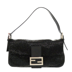 美品 フェンディ マンマバケット 8BR600ビーズ レザー ブラック ハンドバッグ 黒 0444【中古】FENDI