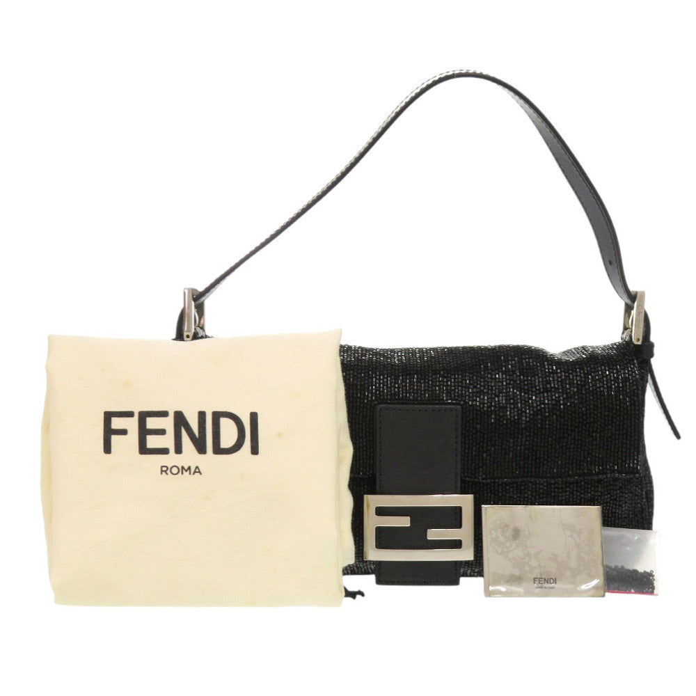 美品 フェンディ マンマバケット 8BR600ビーズ レザー ブラック ハンドバッグ 黒 0444【中古】FENDI