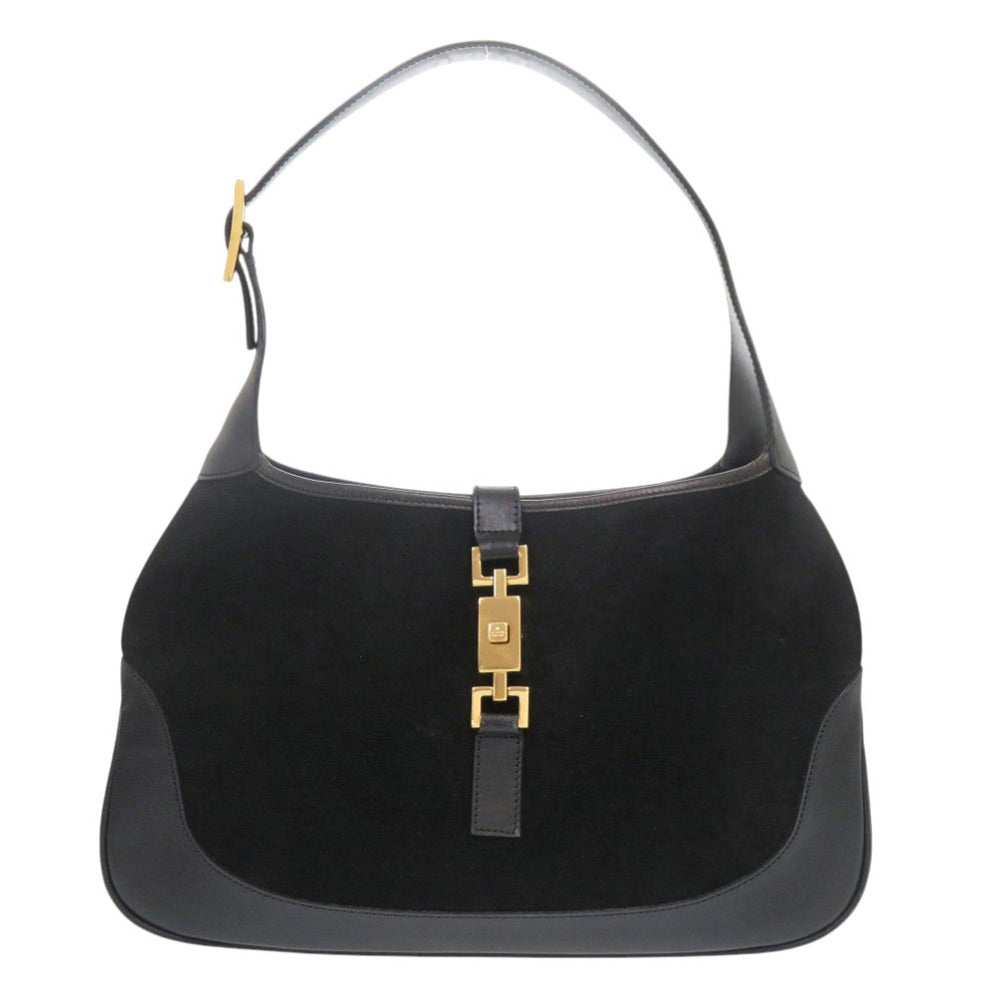 美品 グッチ ジャッキー 001 3306 ワンショルダーバッグ スウェード レザー ブラック ハンドバッグ 黒 0448【中古】GUCCI