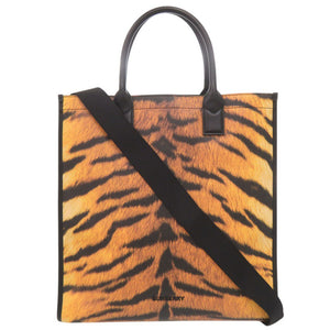 美品 バーバリー タイガープリント 2WAY PVC/レザー オレンジ/ブラック トートバッグ 0456【中古】BURBERRY