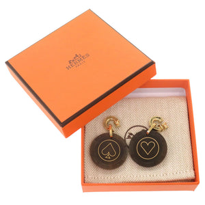 新品同様 エルメス フェット ヴォ ジュ ハート スペード バッファローホーン ブラウン ピアス 0465【中古】HERMES