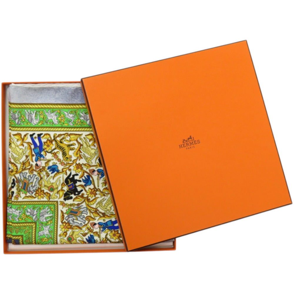 新品同様 エルメス カレ90 CHASSE EN INDE インドの狩猟 シルク グリーン スカーフ 0476【中古】HERMES