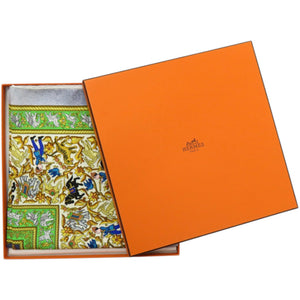 新品同様 エルメス カレ90 CHASSE EN INDE インドの狩猟 シルク グリーン スカーフ 0476【中古】HERMES