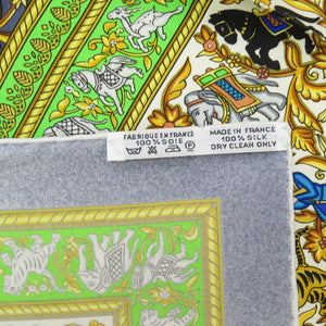 新品同様 エルメス カレ90 CHASSE EN INDE インドの狩猟 シルク グリーン スカーフ 0476【中古】HERMES