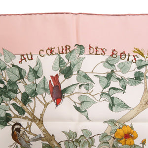 新品同様 エルメス カレ90 Au Cœur des Bois 森の奥で シルク ピンク スカーフ 0477【中古】HERMES