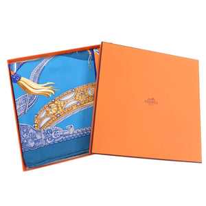 美品 エルメス カレ90 Ceintures et Liens セインチュール エ リアン シルク ブルー スカーフ 青 0477【中古】HERMES