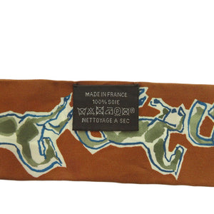 新品同様 エルメス ツイリーChevaux en Liberte 自由の馬 シルク キャラメル カーキ ホワイト スカーフ ブラウン 0479【中古】HERMES