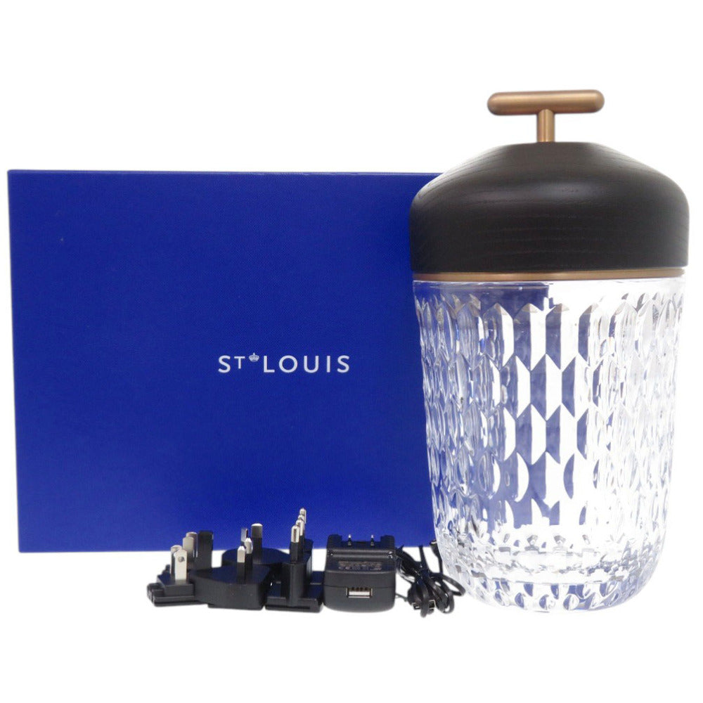 未使用 SAINT LOUIS ポータブルランプ フォリア ガラス/ウッド ブラック オブジェ インテリアランプ 黒 0486【中古】サンルイ