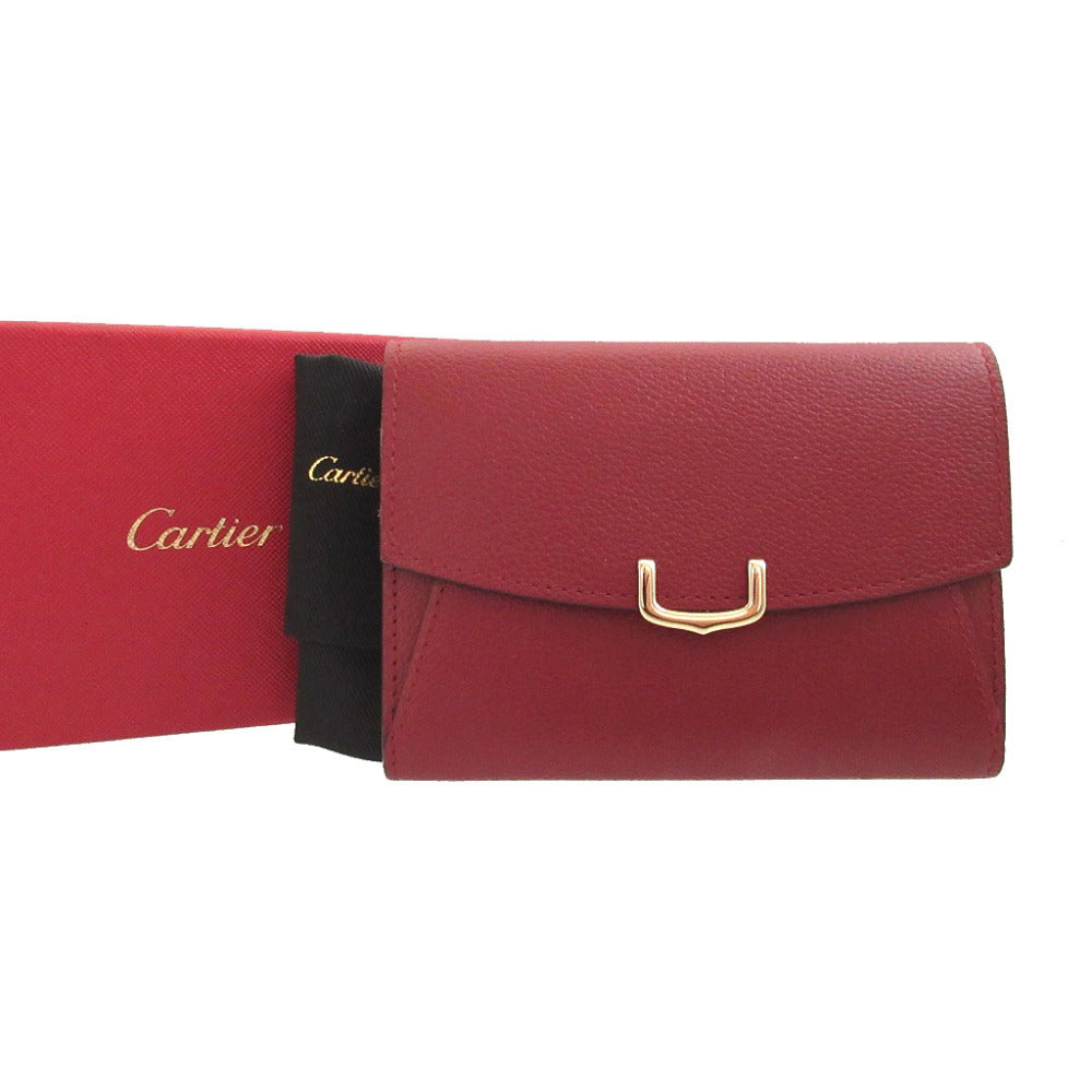 新品同様 カルティエ Cドゥカルティエ レザー ボルドー 紫 コンパクトウォレット 財布 0510【中古】Cartier