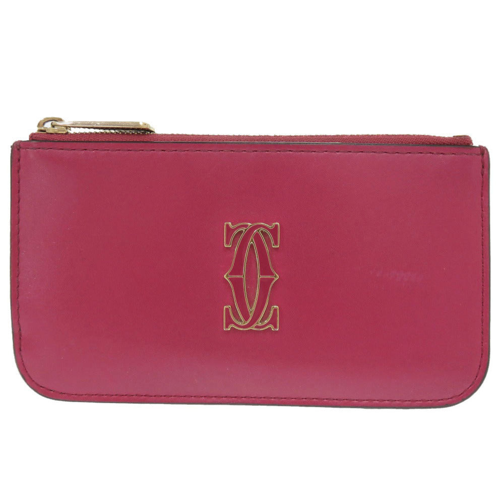 カルティエ ドゥーブルC ドゥ カルティエ レザー ピンク カードケース コインケース 0545【中古】CARTIER