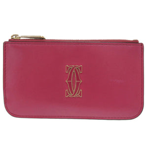 カルティエ ドゥーブルC ドゥ カルティエ レザー ピンク カードケース コインケース 0545【中古】CARTIER