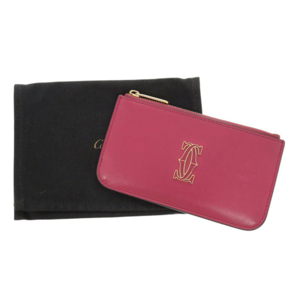 カルティエ ドゥーブルC ドゥ カルティエ レザー ピンク カードケース コインケース 0545【中古】CARTIER