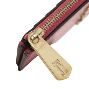 カルティエ ドゥーブルC ドゥ カルティエ レザー ピンク カードケース コインケース 0545【中古】CARTIER