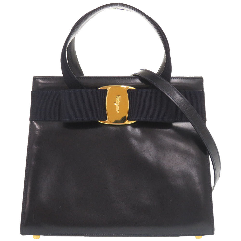 美品 サルヴァトーレフェラガモ ヴァラリボン レザー ネイビー 2WAY ハンドバッグ ショルダーバッグ 0568【中古】Salvatore Ferragamo
