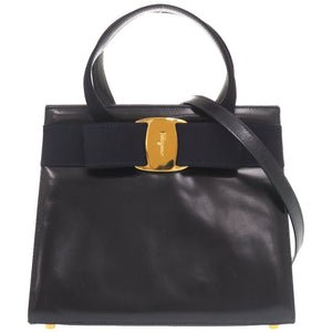 美品 サルヴァトーレフェラガモ ヴァラリボン レザー ネイビー 2WAY ハンドバッグ ショルダーバッグ 0568【中古】Salvatore Ferragamo