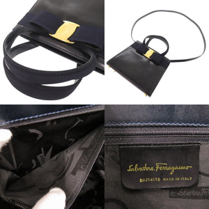 美品 サルヴァトーレフェラガモ ヴァラリボン レザー ネイビー 2WAY ハンドバッグ ショルダーバッグ 0568【中古】Salvatore Ferragamo
