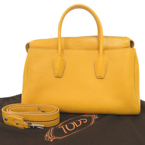 美品 トッズ ロゴ レザー イエロー 2WAY ハンドバッグ ショルダーバッグ 黄 0569【中古】TOD’S