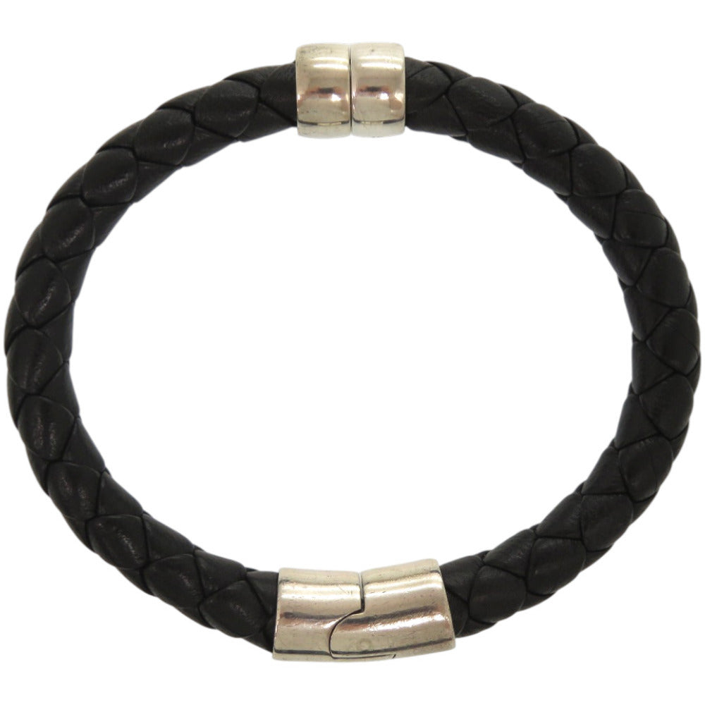 美品 ボッテガヴェネタ イントレチャート レザー シルバー925 ブラック 黒 ブレスレット 0577【中古】BOTTEGAVENETA