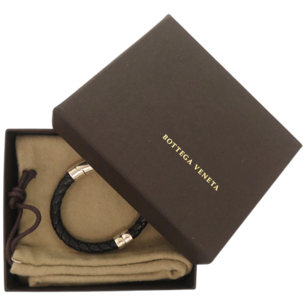 美品 ボッテガヴェネタ イントレチャート レザー シルバー925 ブラック 黒 ブレスレット 0577【中古】BOTTEGAVENETA