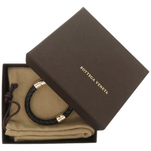 美品 ボッテガヴェネタ イントレチャート レザー シルバー925 ブラック 黒 ブレスレット 0577【中古】BOTTEGAVENETA