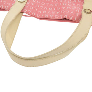 美品 ブルガリ ロゴマニア トートバッグ キャンバス レザー ピンク 0582【中古】BVLGARI