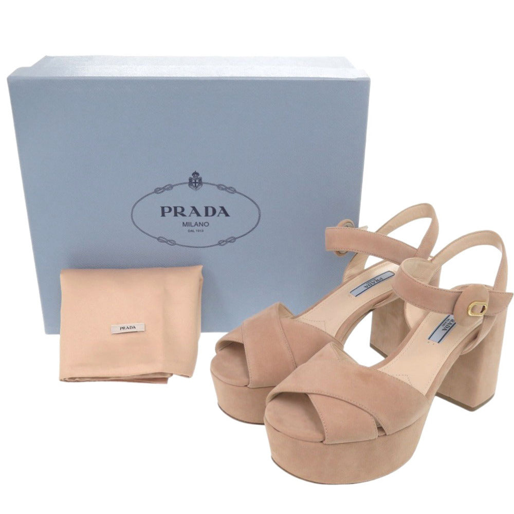 新品同様 プラダ 厚底 サンダル 1XZ415 25cm サイズ38 スウェード ピンク 0605【中古】PRADA