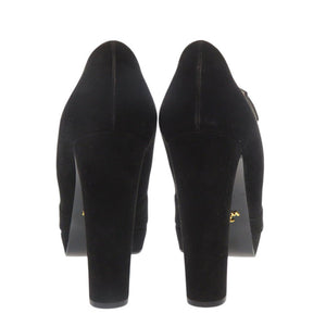 美品 プラダ 厚底 パンプス ストラップ付 1XP985 25cm サイズ38 スウェード ブラック 黒 0606【中古】PRADA