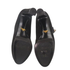 美品 プラダ 厚底 パンプス ストラップ付 1XP985 25cm サイズ38 スウェード ブラック 黒 0606【中古】PRADA