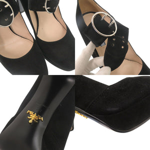 美品 プラダ 厚底 パンプス ストラップ付 1XP985 25cm サイズ38 スウェード ブラック 黒 0606【中古】PRADA