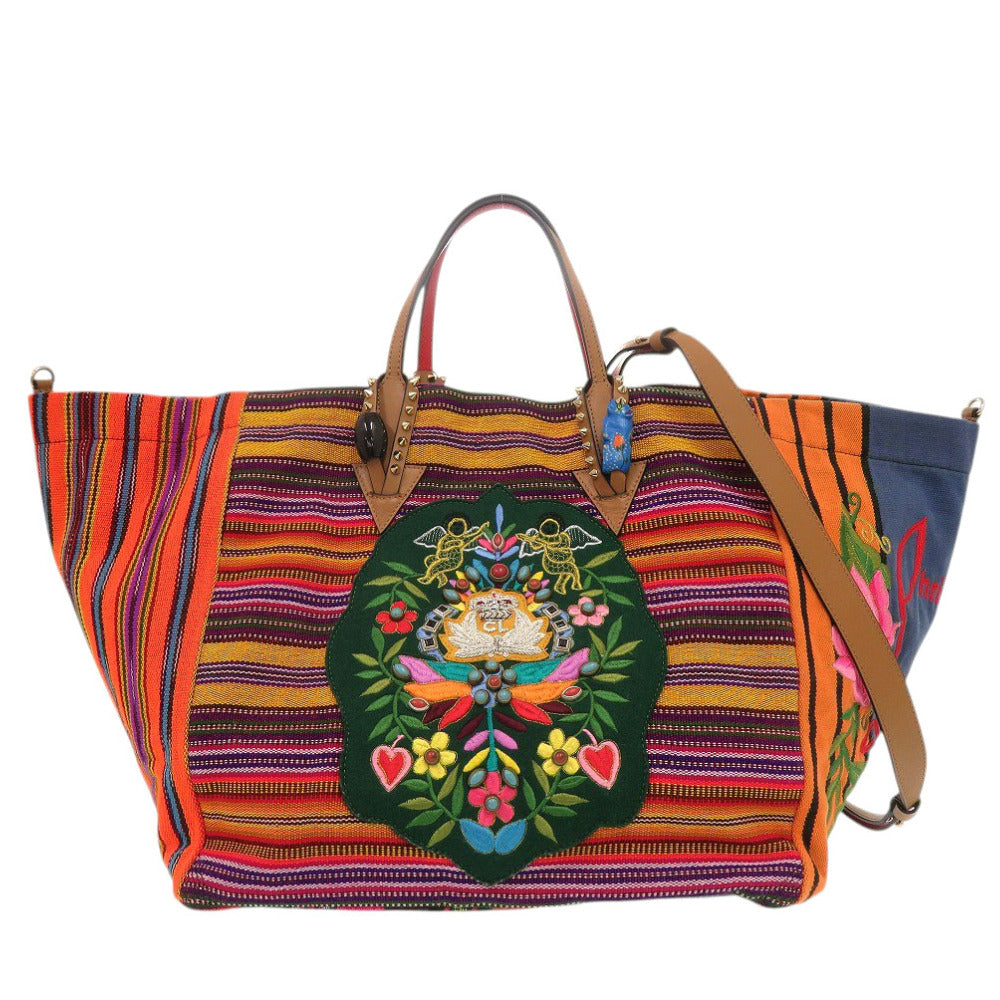 美品 クリスチャンルブタン メキシカバ 刺繍 キャンバス レッド 2way トートバッグ マルチカラー 0612【中古】Christian Louboutin