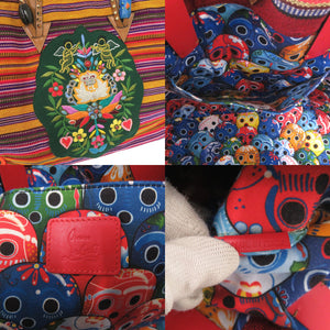 美品 クリスチャンルブタン メキシカバ 刺繍 キャンバス レッド 2way トートバッグ マルチカラー 0612【中古】Christian Louboutin