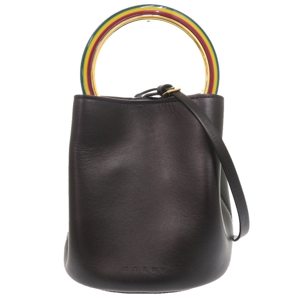 美品 マルニ パニエ レザー ブラック 2WAY ハンドバッグ ショルダーバッグ バケットバッグ 黒 0617【中古】MARNI