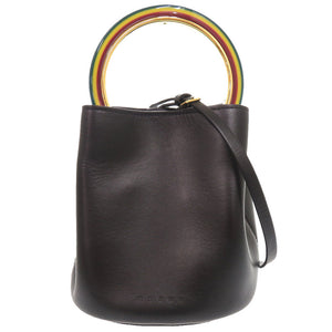 美品 マルニ パニエ レザー ブラック 2WAY ハンドバッグ ショルダーバッグ バケットバッグ 黒 0617【中古】MARNI