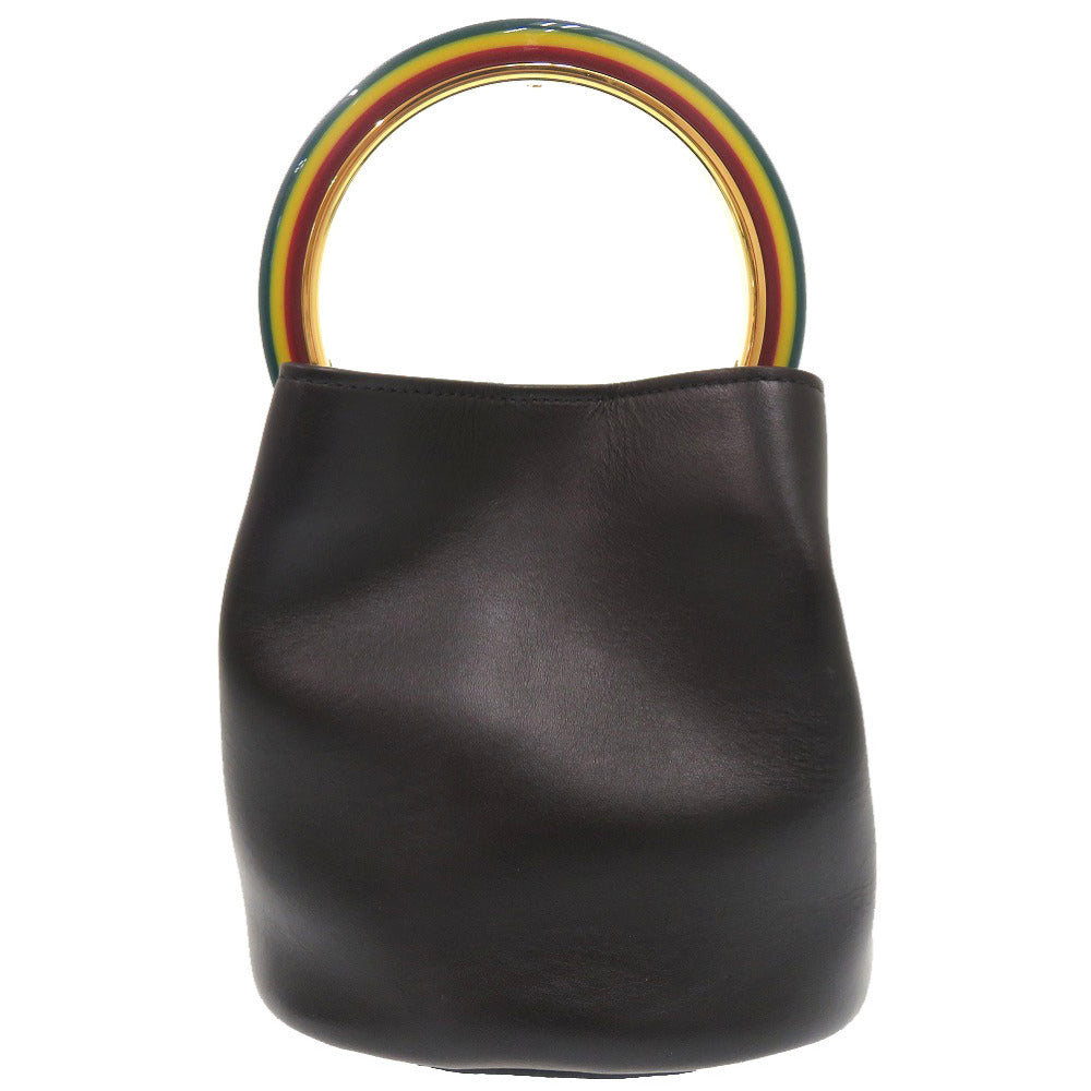 美品 マルニ パニエ レザー ブラック 2WAY ハンドバッグ ショルダーバッグ バケットバッグ 黒 0617【中古】MARNI