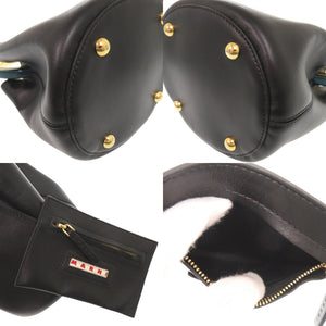 美品 マルニ パニエ レザー ブラック 2WAY ハンドバッグ ショルダーバッグ バケットバッグ 黒 0617【中古】MARNI