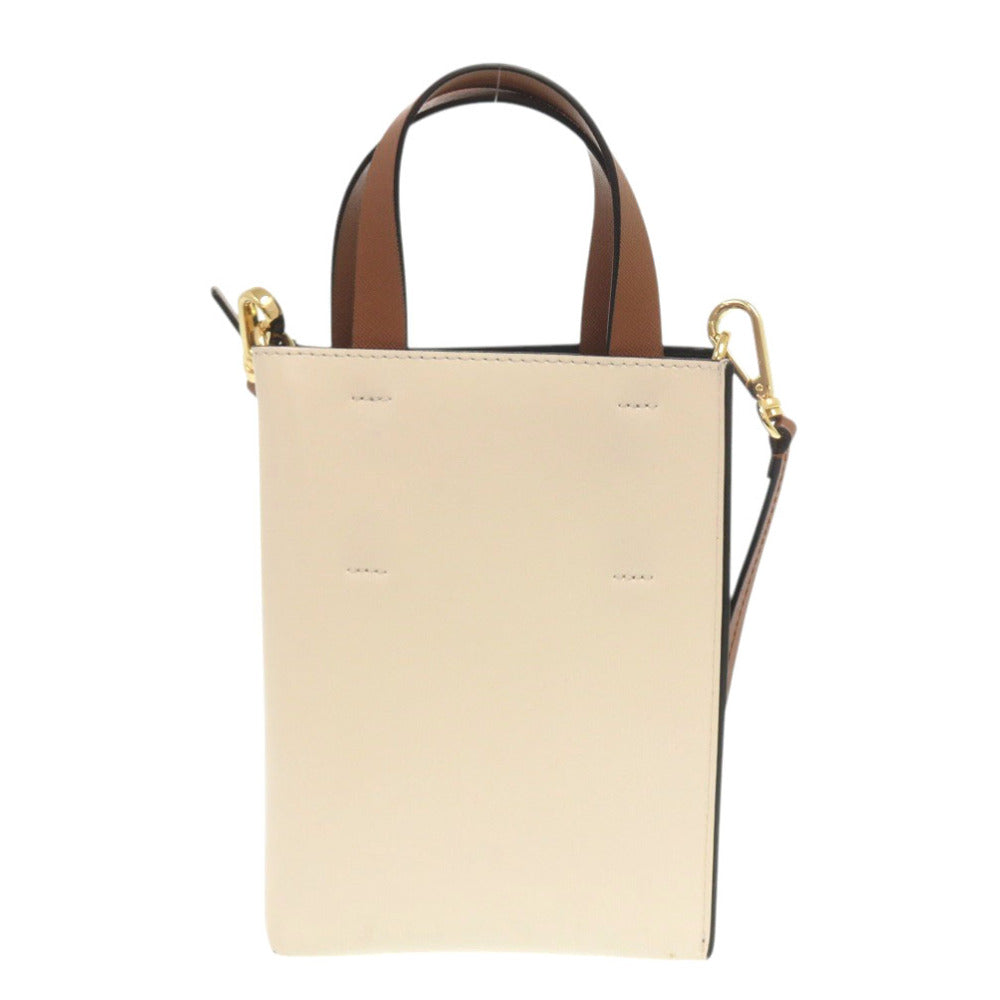 美品 マルニ Museo ミュゼオ ナノ レザー ネイビー ブラウン 2way ハンドバッグ 0618【中古】MARNI
