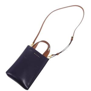 美品 マルニ Museo ミュゼオ ナノ レザー ネイビー ブラウン 2way ハンドバッグ 0618【中古】MARNI