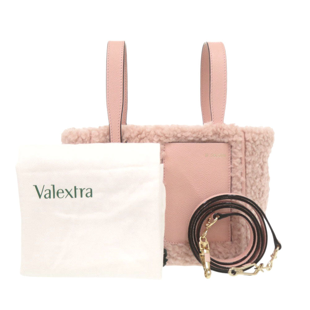 新品同様 ヴァレクストラ バケットバッグ マイクロ シアリング レザー ウール ピンク 2way ハンドバッグ 0623【中古】Valextra
