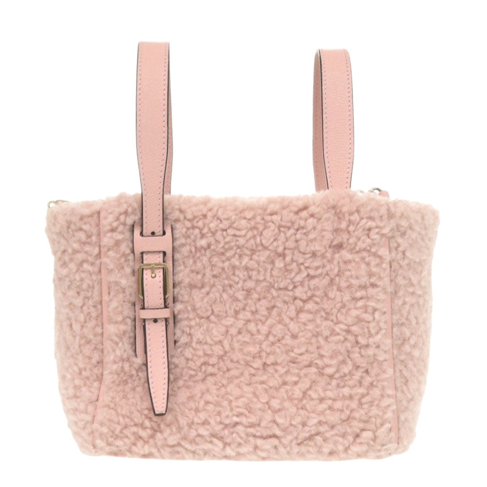 新品同様 ヴァレクストラ バケットバッグ マイクロ シアリング レザー ウール ピンク 2way ハンドバッグ 0623【中古】Valextra