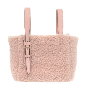 新品同様 ヴァレクストラ バケットバッグ マイクロ シアリング レザー ウール ピンク 2way ハンドバッグ 0623【中古】Valextra