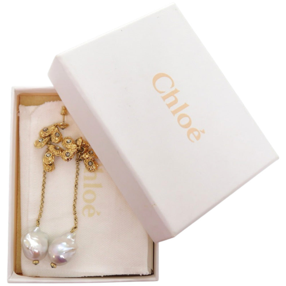 美品 クロエ セレステ パール 真鍮 パール ゴールド ピアス 0628【中古】Chloe
