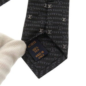 新品同様 ルイ ヴィトン M73633 総柄 シルク ブラック ネクタイ 黒 LV 0629【中古】LOUIS VUITTON