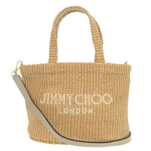美品 ジミーチュウ ビーチ トート ウエスト ミニ ラフィア レザー ベージュ 2way ハンドバッグ 0634【中古】JIMMY CHOO