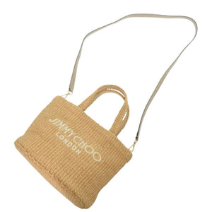 美品 ジミーチュウ ビーチ トート ウエスト ミニ ラフィア レザー ベージュ 2way ハンドバッグ 0634【中古】JIMMY CHOO